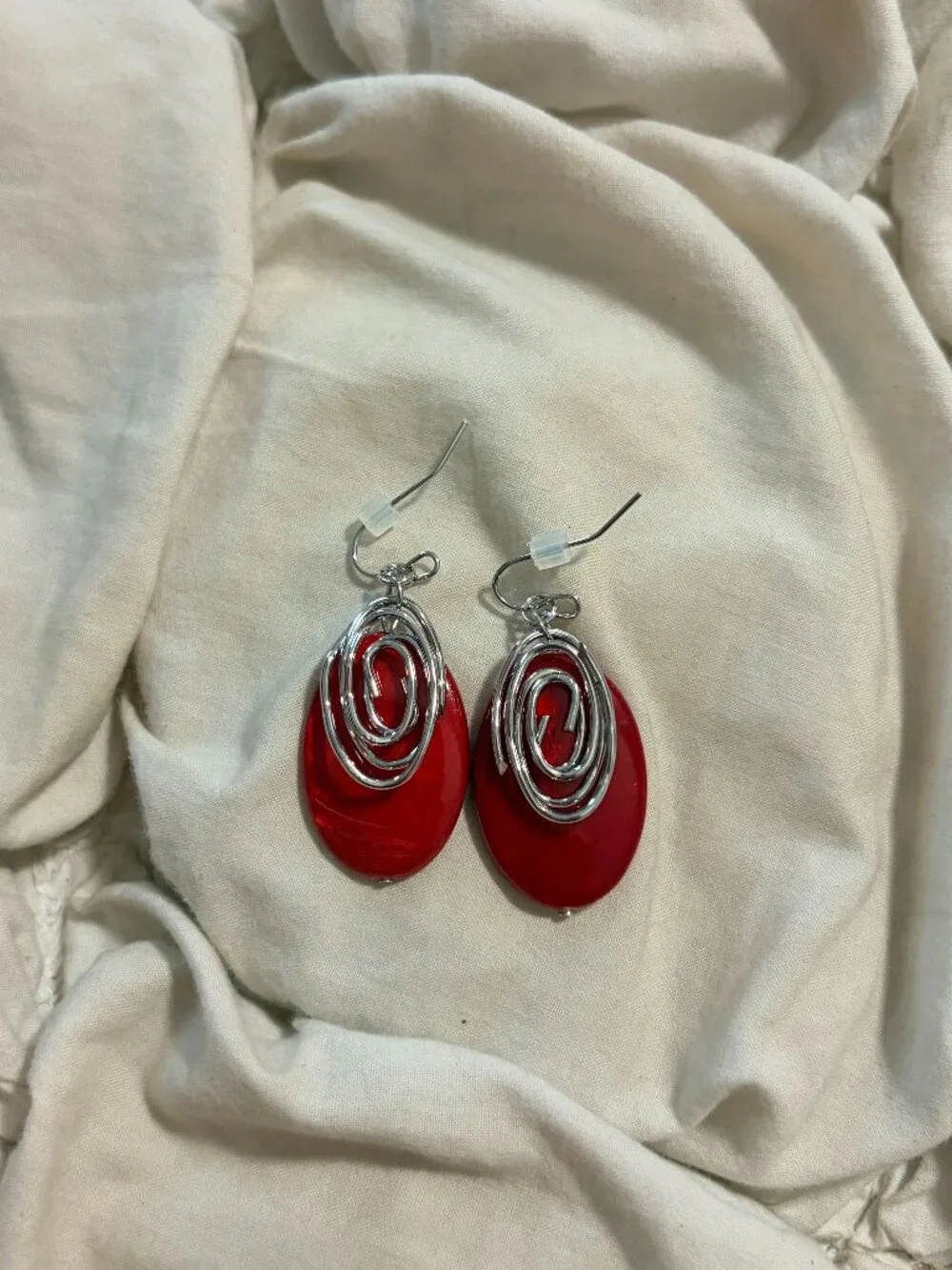 Free People Red Spiral Drop Statement Earrings